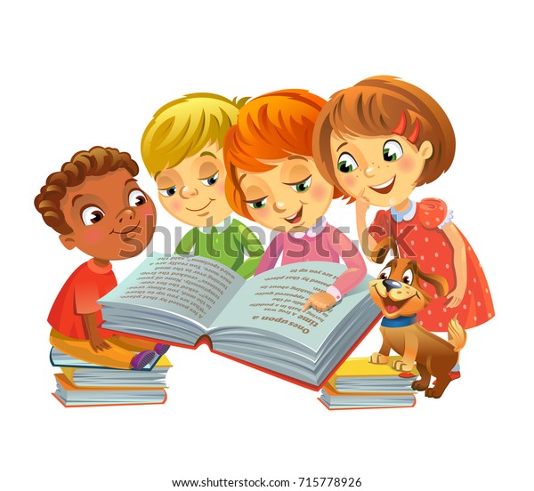 Group Happy Kids Reading Books Vector Stock Vector (Royalty Free ...