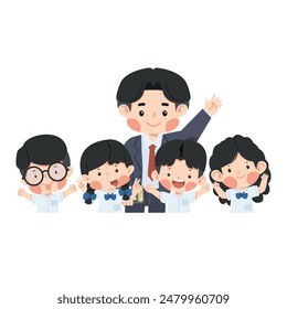 Group of Happy Kids with their Teacher vector