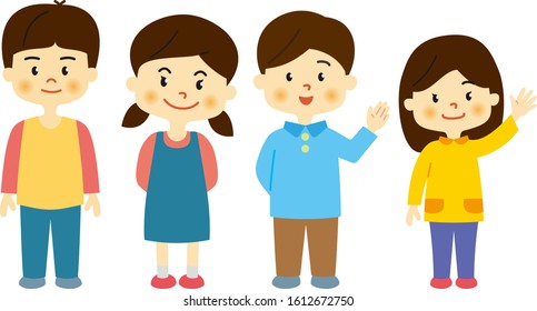 Group of happy kids, vector data without background.