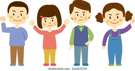 Group of happy kids, vector data without background.