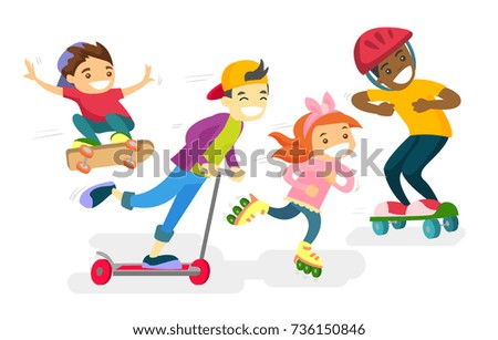 Similar – Image, Stock Photo Happy boy riding on the zip line in rope park