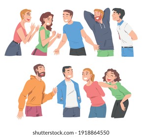 Group of Happy People Characters Standing Together Laughing and Talking Half Length Vector Illustration Set