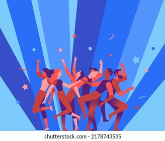 A group of happy people dancing at a party