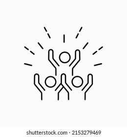 Group happy people icon, party friends, joy expression feeling, thin line web symbol on white background - editable stroke vector illustration.