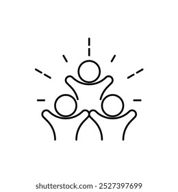 group happy people icon, party friends, joy expression feeling, thin line web symbol on white background - editable stroke vector illustration