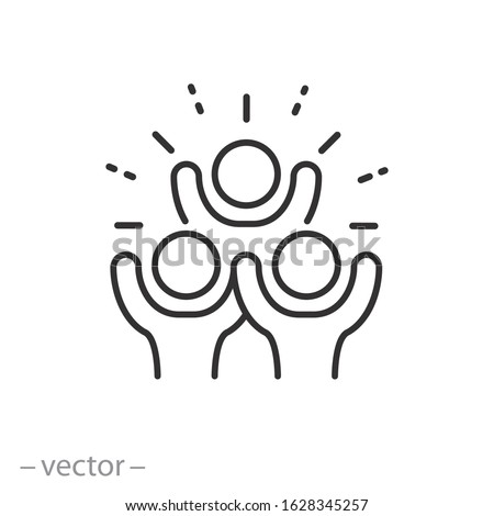 group happy people icon, party friends, joy expression feeling, thin line web symbol on white background - editable stroke vector illustration eps10