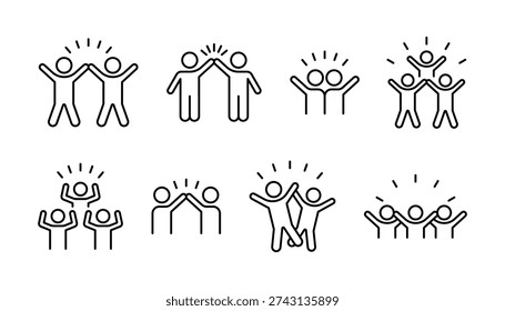 Group happy people icon set, party friends, joy expression feeling, vector illustration