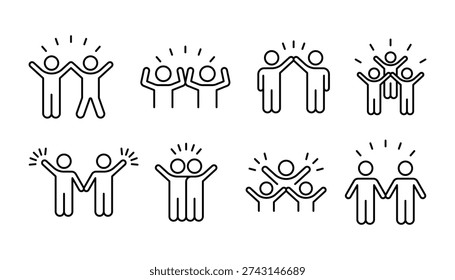 Group happy people icon set, party friends on a white background