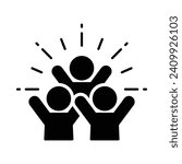 Group happy people icon. Simple solid style. Active kid, joy, fun team, enjoy, fan, freedom concept. Black silhouette, glyph symbol. Vector illustration isolated.