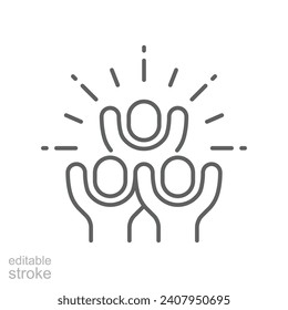 Group happy people icon. Simple outline style. Active kid, joy, fun team, enjoy, fan, freedom concept. Thin line symbol. Vector illustration isolated. Editable stroke.