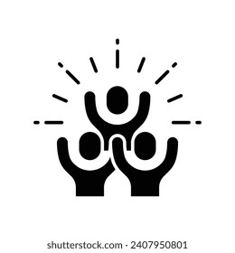 Group happy people icon. Simple solid style. Active kid, joy, fun team, enjoy, fan, freedom concept. Black silhouette, glyph symbol. Vector illustration isolated.