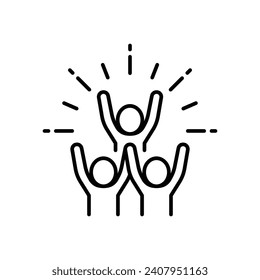 Group happy people icon. Simple outline style. Active kid, joy, fun team, enjoy, fan, freedom concept. Thin line symbol. Vector illustration isolated.