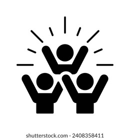 Group happy people icon. Simple solid style. Active kid, joy, fun team, enjoy, fan, freedom concept. Black silhouette, glyph symbol. Vector illustration isolated.