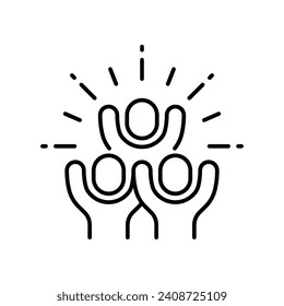 Group happy people icon. Simple outline style. Active kid, joy, fun team, enjoy, fan, freedom concept. Thin line symbol. Vector illustration isolated.