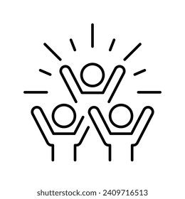 Group happy people icon. Simple outline style. Active kid, joy, fun team, enjoy, fan, freedom concept. Thin line symbol. Vector illustration isolated.