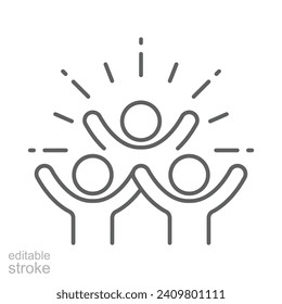 Group happy people icon. Simple outline style. Active kid, joy, fun team, enjoy, fan, freedom concept. Thin line symbol. Vector illustration isolated. Editable stroke.