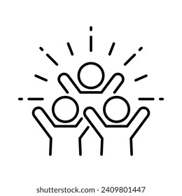 Group happy people icon. Simple outline style. Active kid, joy, fun team, enjoy, fan, freedom concept. Thin line symbol. Vector illustration isolated.