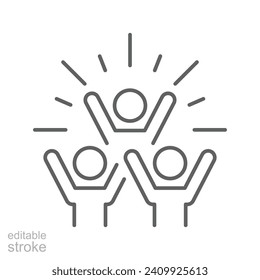 Group happy people icon. Simple outline style. Active kid, joy, fun team, enjoy, fan, freedom concept. Thin line symbol. Vector illustration isolated. Editable stroke.