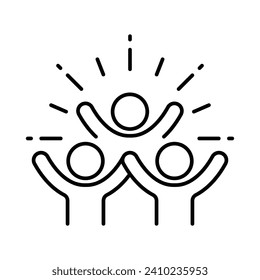 Group happy people icon. Simple outline style. Active kid, joy, fun team, enjoy, fan, freedom concept. Thin line symbol. Vector illustration isolated.