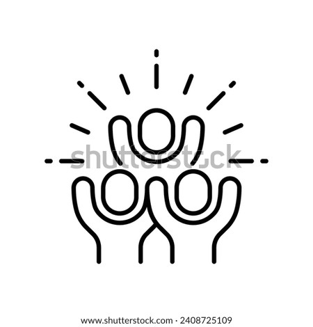 Group happy people icon. Simple outline style. Active kid, joy, fun team, enjoy, fan, freedom concept. Thin line symbol. Vector illustration isolated.