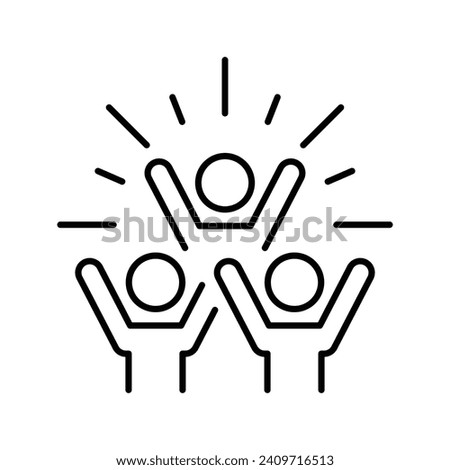 Group happy people icon. Simple outline style. Active kid, joy, fun team, enjoy, fan, freedom concept. Thin line symbol. Vector illustration isolated.