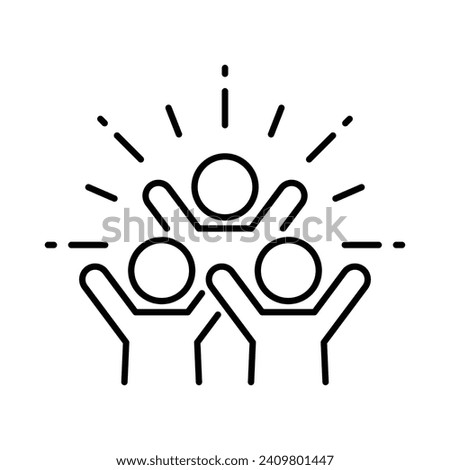 Group happy people icon. Simple outline style. Active kid, joy, fun team, enjoy, fan, freedom concept. Thin line symbol. Vector illustration isolated.