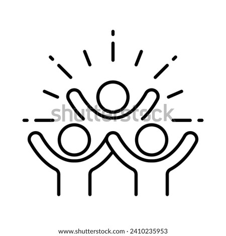 Group happy people icon. Simple outline style. Active kid, joy, fun team, enjoy, fan, freedom concept. Thin line symbol. Vector illustration isolated.