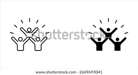 Group happy people icon. Simple solid style. Active kid, joy, fun team, enjoy, fan, freedom concept. Black silhouette, glyph symbol. Vector illustration isolated.