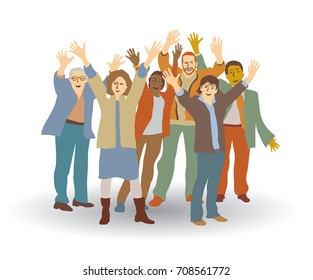 Group happy people isolate on white. Color vector illustration. EPS8