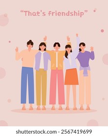 Group of happy people standing together. Vector illustration in flat style.