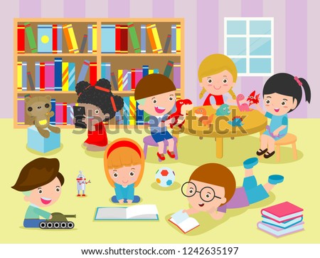 Group Happy School Kids Classroomchildrens Activity Stock Vector ...