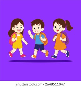 Group of Happy School Kids Walking Together