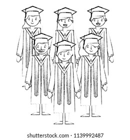 group happy smiling graduates in graduation gowns
