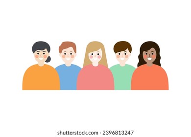 Group of happy smiling people. Community, friendship, unity, care, multiracial, multicultural, teamwork, concepts. Flat character vector design illustration isolated on white background.