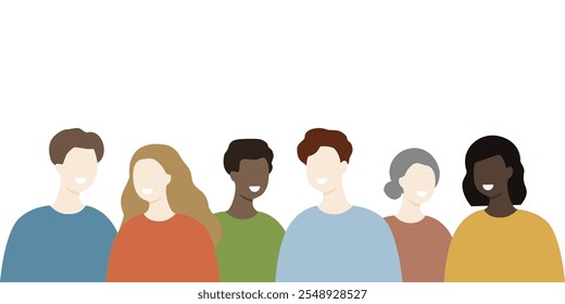 Group of happy smiling people. Community, diversity, friendship, unity, care, multiracial, multicultural, teamwork, concepts. Flat character vector design isolated illustration.