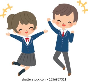 A group of happy students. A group of jumping people