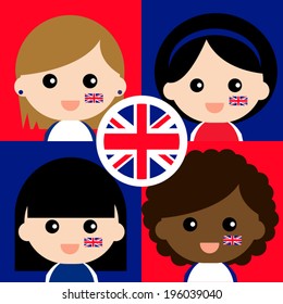 Group of happy United Kingdom's supporters 