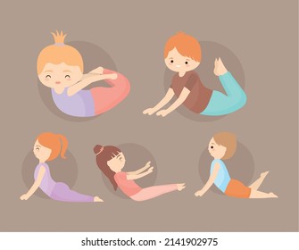 group of happy yoga kids