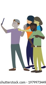 Group Of Happy Young People Taking Selfie Photo Cartoon Vector Illustration
