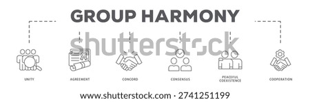 Group Harmony banner web icon vector illustration concept with icon of Unity, Agreement, Concord, Consensus, Peaceful Coexistence, Cooperation