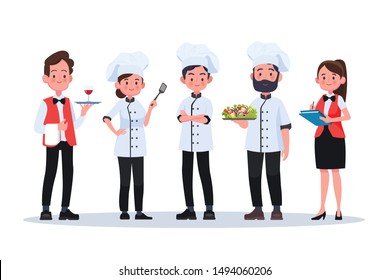 Group of head chefs, man and woman chefs. Flat design people characters.