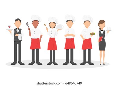 Grupo de chefs principales, hombres y mujeres chefs. Personajes de diseño plano.