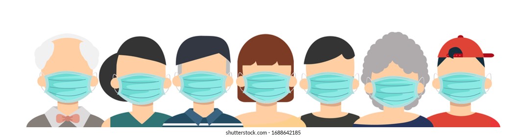 Group of head people  wearing medical masks concept