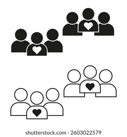 Group heart icon. Team caring symbol. Unity vector shape. Compassion people figure.