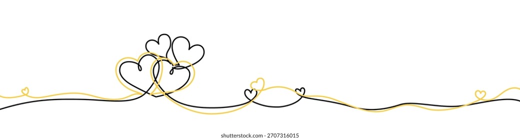 Group of hearts with a double continuous line. One line drawing symbolizing love, connection, and romantic relationship. Vector illustration.