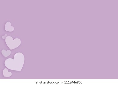 A group of hearts located on the left on a lilac background