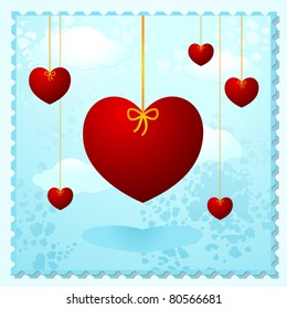 Group of hearts on sky background, vector