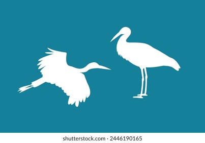 Conjunto de silueta de grupo de garzas. Vector 