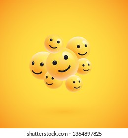 Group of high detailed yellow emoticons, vector illustration