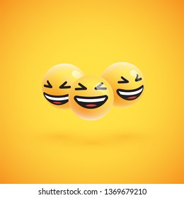 Group of high detailed yellow emoticons, vector illustration